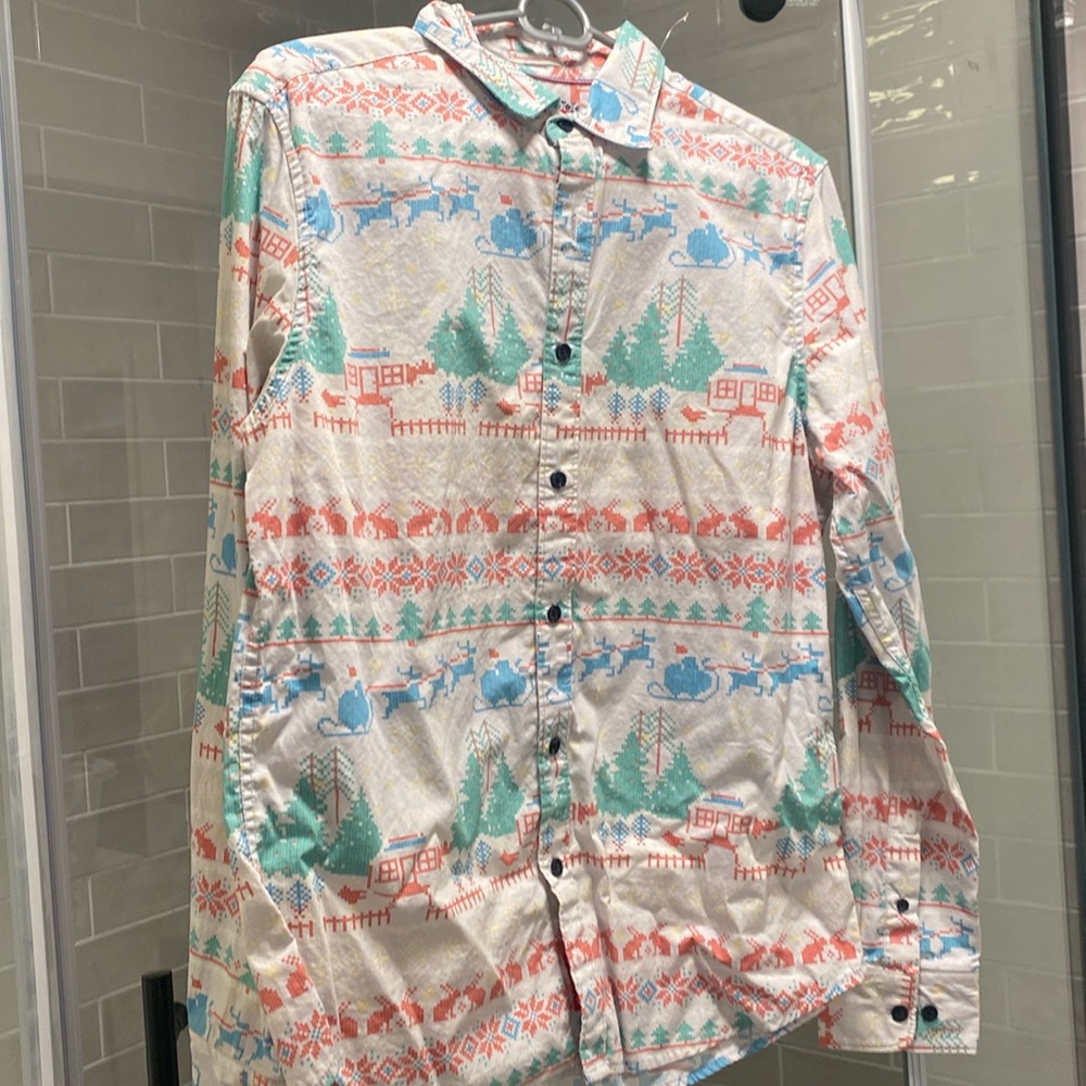 Young men’s “ugly sweater “ button down